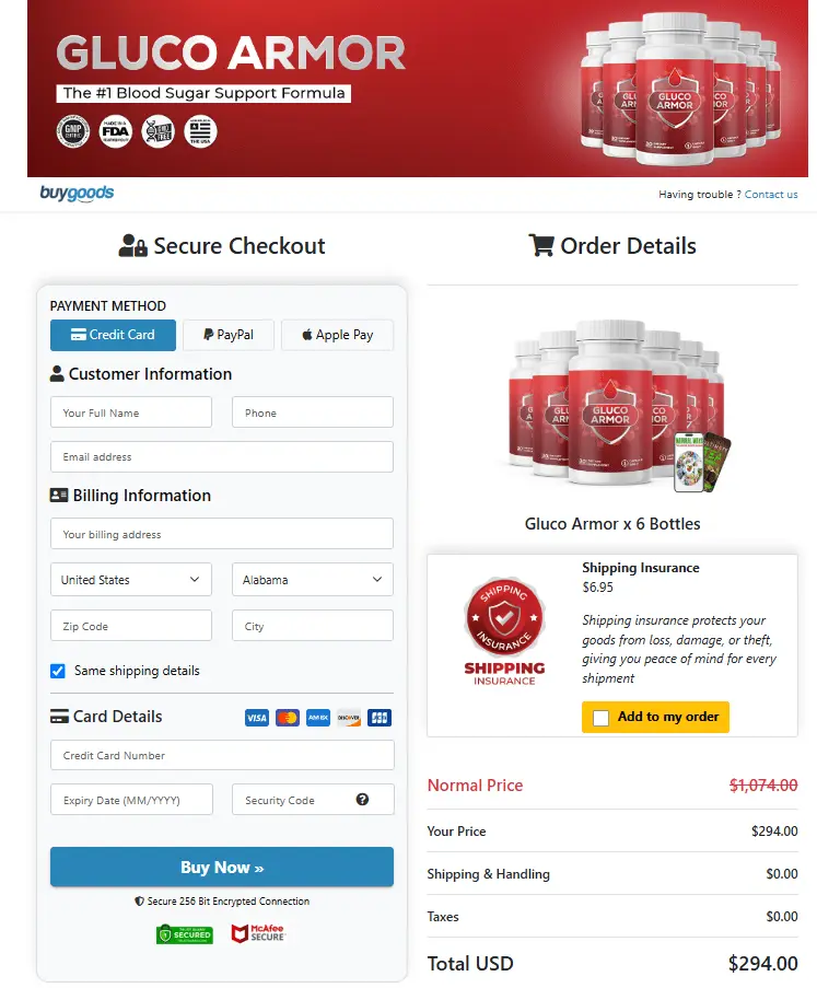 Gluco Armor order page Gluco Armor order page